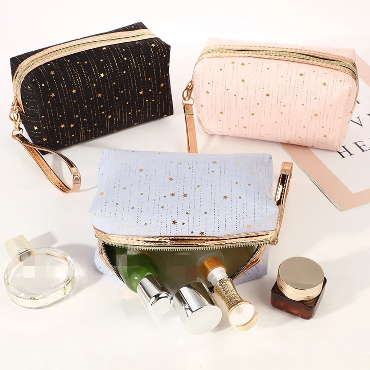 Elegant Cute Stripe Polyester Square Makeup Bags