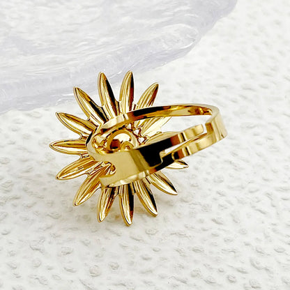 Wholesale Jewelry Elegant Cute Sweet Flower 304 Stainless Steel Pearl Shell 14K Gold Plated Plating Inlay Rings