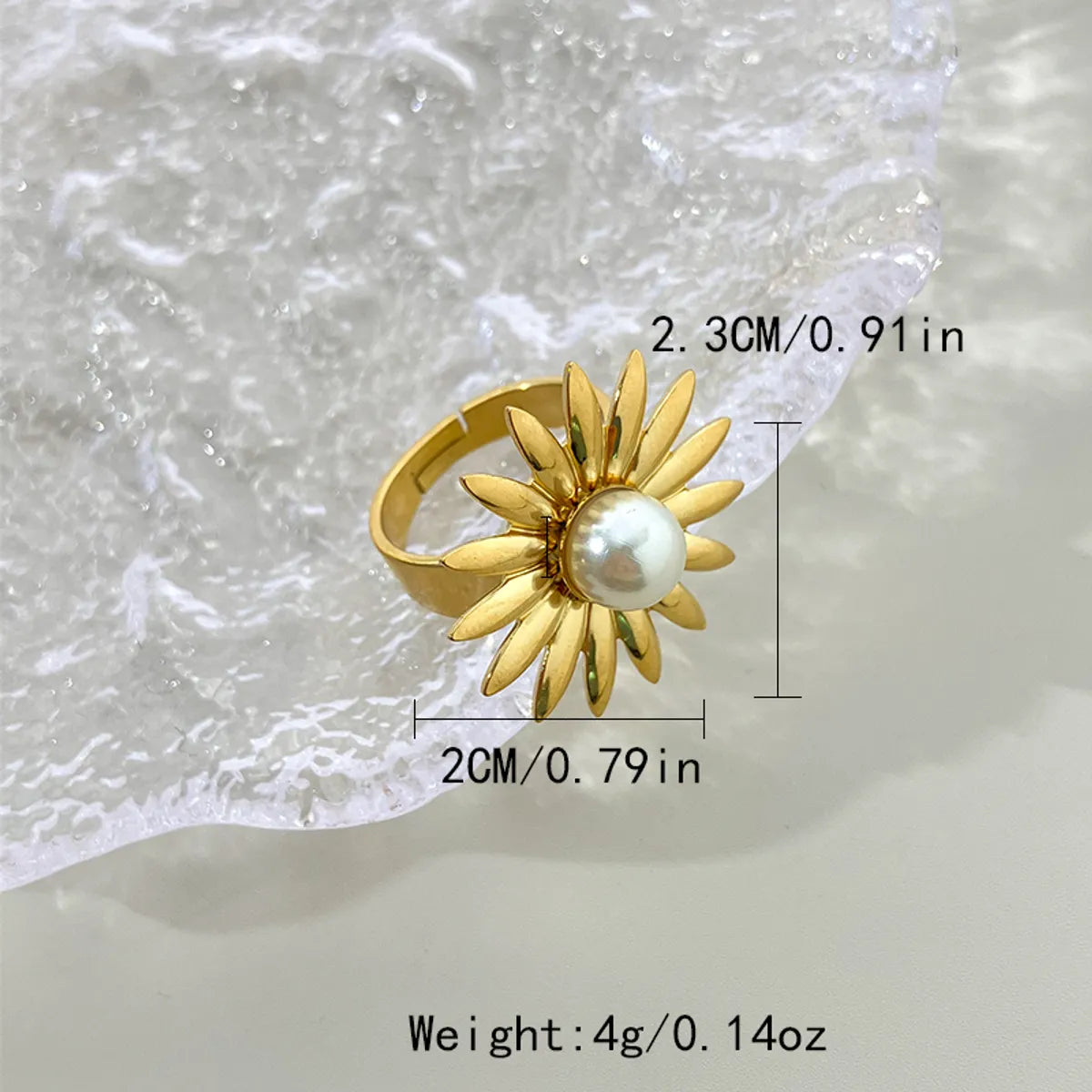 Wholesale Jewelry Elegant Cute Sweet Flower 304 Stainless Steel Pearl Shell 14K Gold Plated Plating Inlay Rings