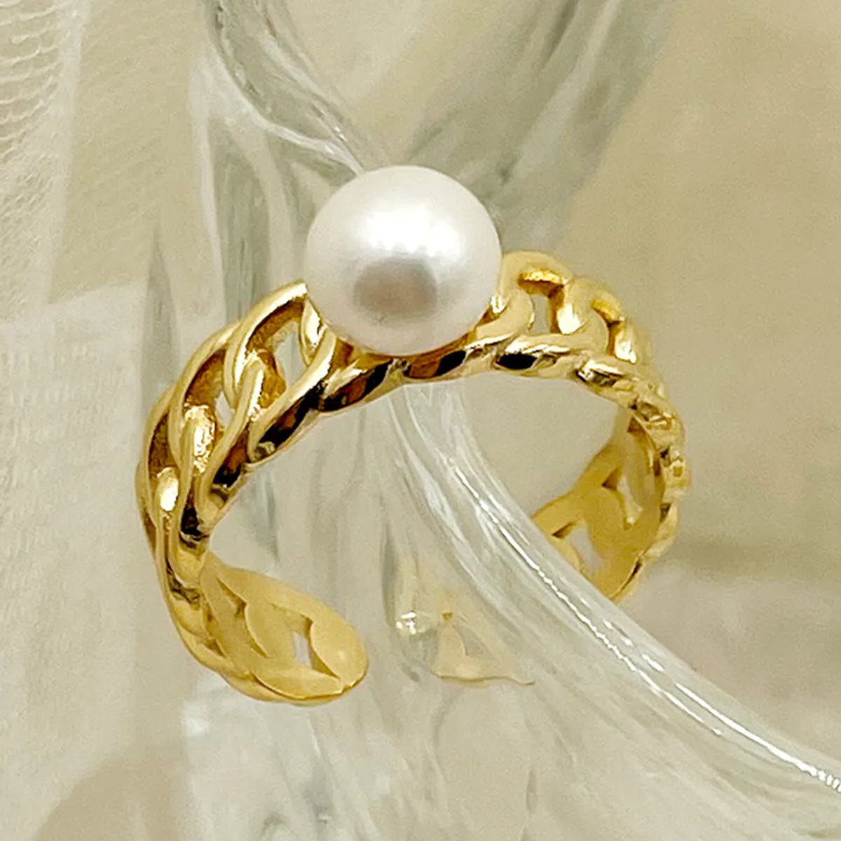 Wholesale Jewelry Elegant Cute Sweet Flower 304 Stainless Steel Pearl Shell 14K Gold Plated Plating Inlay Rings