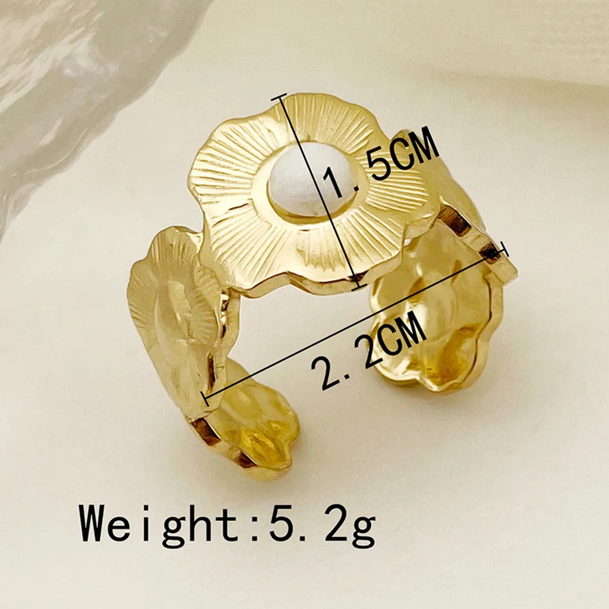 Wholesale Jewelry Elegant Cute Sweet Flower 304 Stainless Steel Pearl Shell 14K Gold Plated Plating Inlay Rings