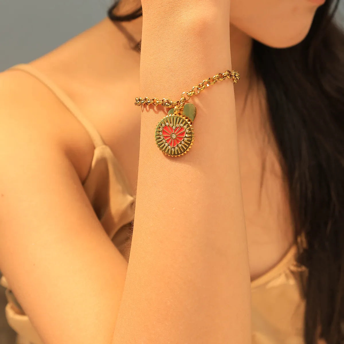 Elegant Cute Sweet Heart Shape 304 Stainless Steel 14K Gold Plated Zircon Bracelets In Bulk