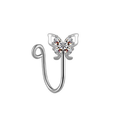 Elegant Cute Vacation Wings Butterfly Stainless Steel Copper White Gold Plated Rhinestones Zircon Nose Ring Nose Studs In Bulk