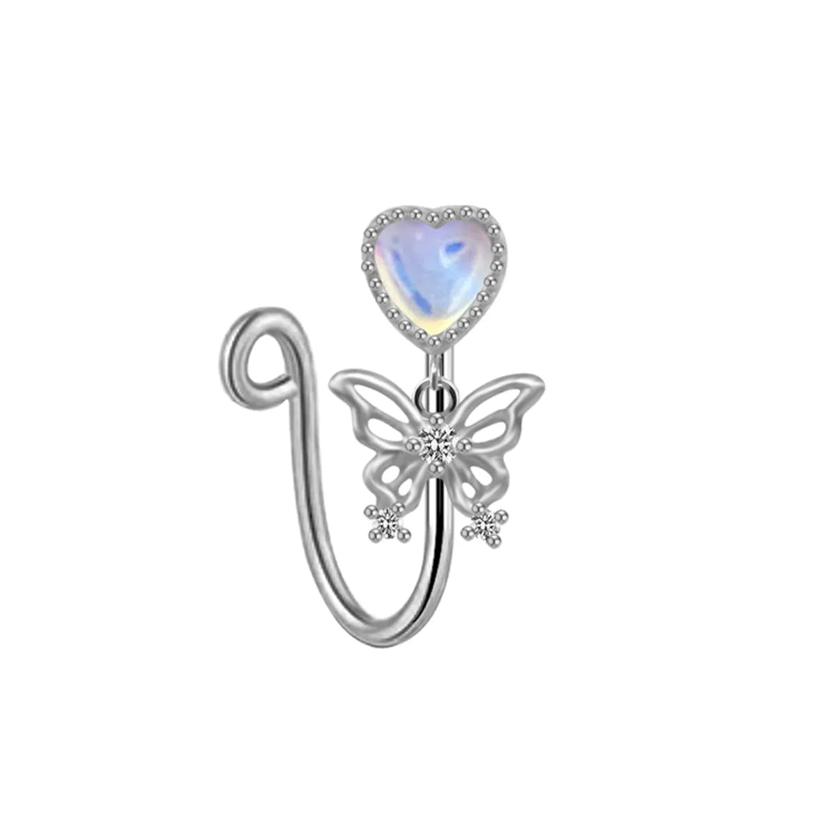 Elegant Cute Vacation Wings Butterfly Stainless Steel Copper White Gold Plated Rhinestones Zircon Nose Ring Nose Studs In Bulk