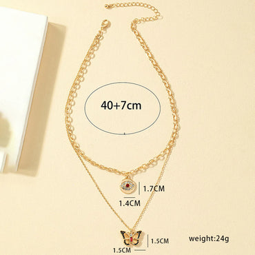 Elegant Devil's Eye Butterfly Alloy Plating Inlay Zircon Women's Layered Necklaces