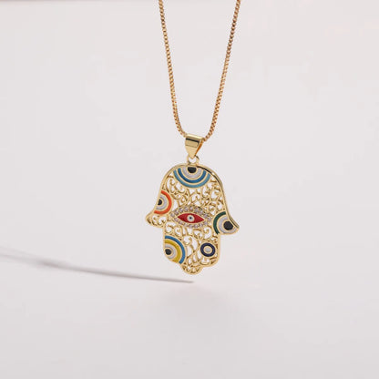 Elegant Devil's Eye Copper 14k Gold Plated Zircon Pendant Necklace In Bulk