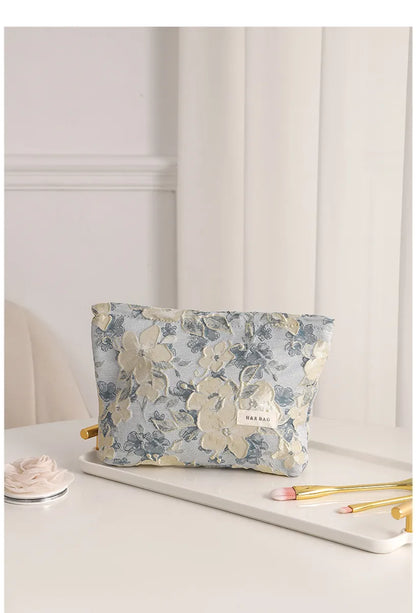 Elegant Ditsy Floral Canvas Square Makeup Bags