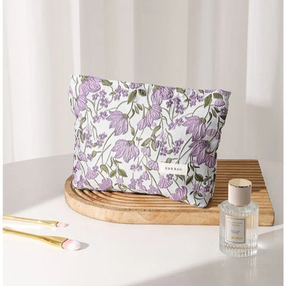 Elegant Ditsy Floral Canvas Square Makeup Bags