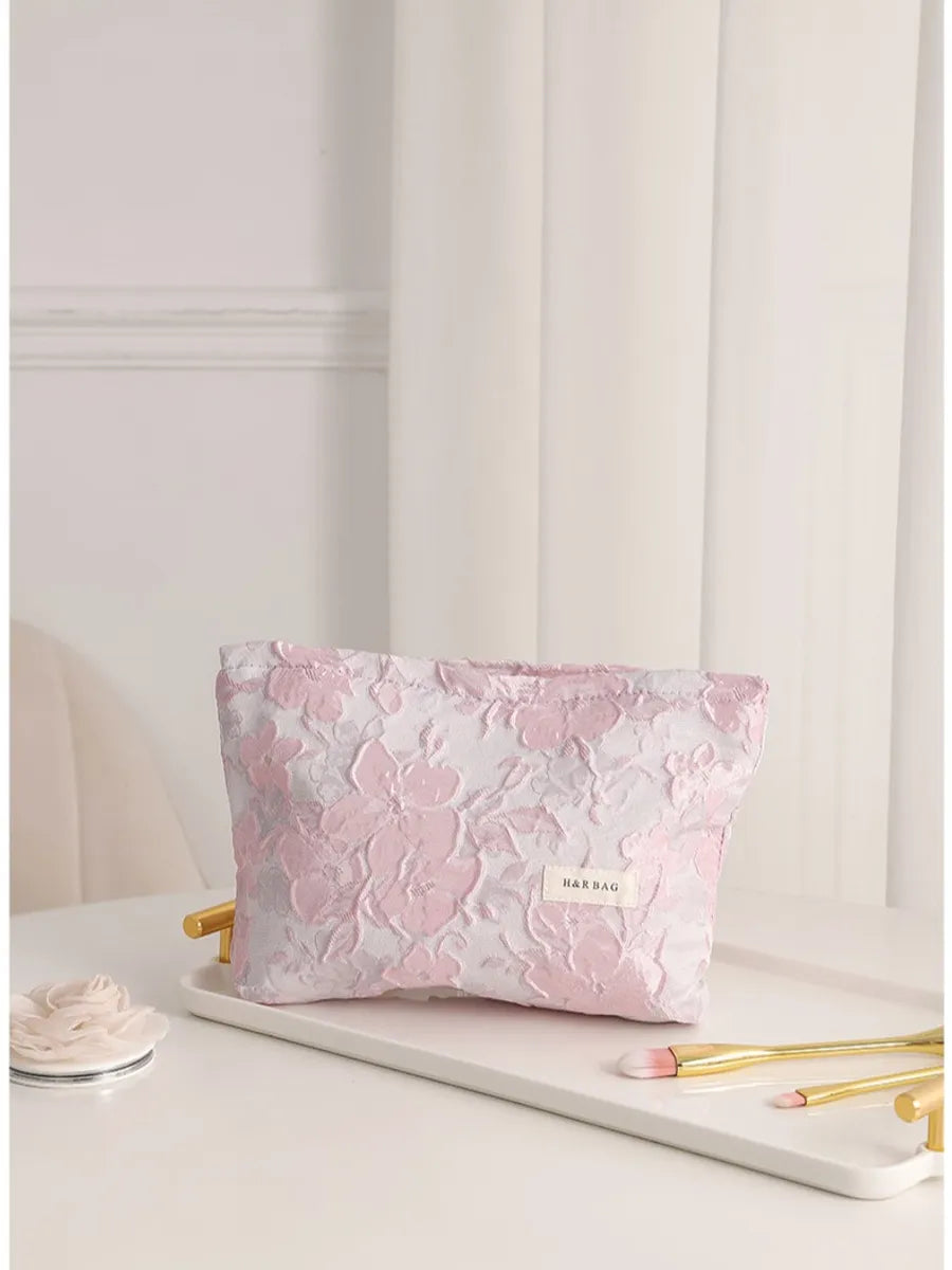 Elegant Ditsy Floral Canvas Square Makeup Bags