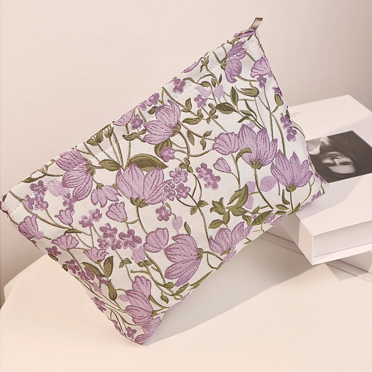 Elegant Ditsy Floral Canvas Square Makeup Bags