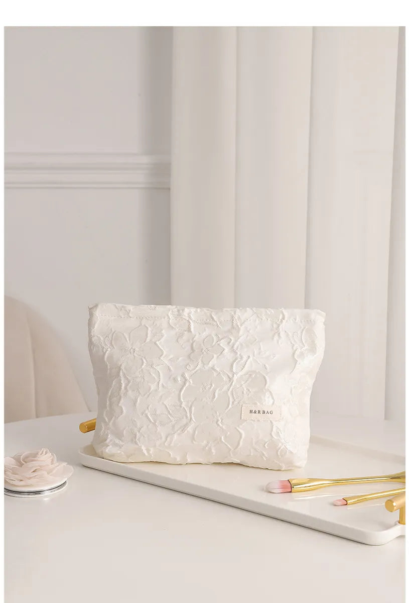 Elegant Ditsy Floral Canvas Square Makeup Bags