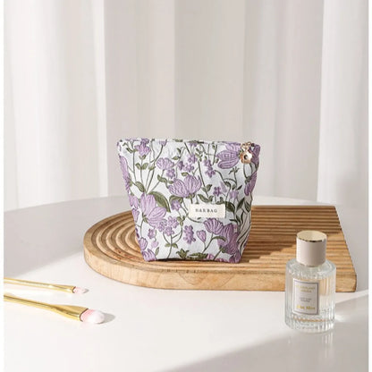 Elegant Ditsy Floral Canvas Square Makeup Bags