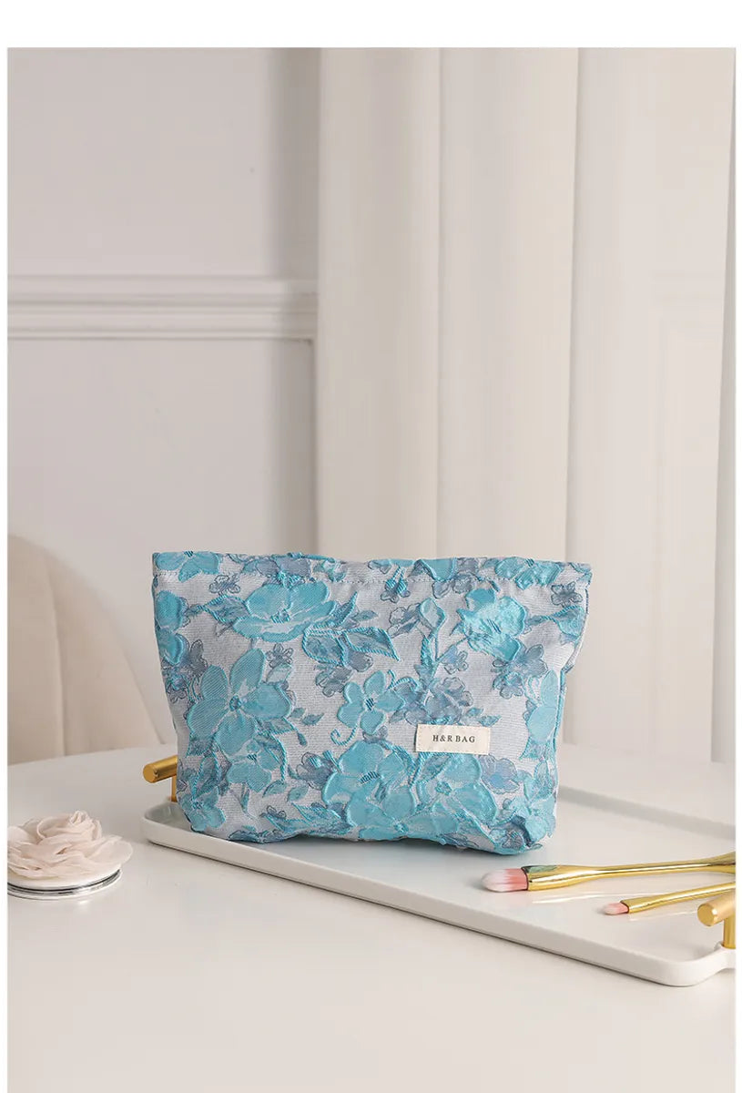 Elegant Ditsy Floral Canvas Square Makeup Bags