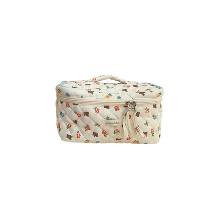 Elegant Ditsy Floral Cotton Square Makeup Bags