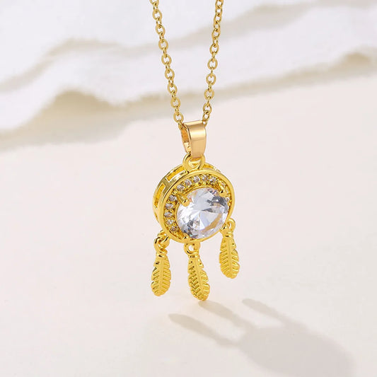 Elegant Dreamcatcher Stainless Steel Plating Inlay Zircon 18k Gold Plated Gold Plated Pendant Necklace