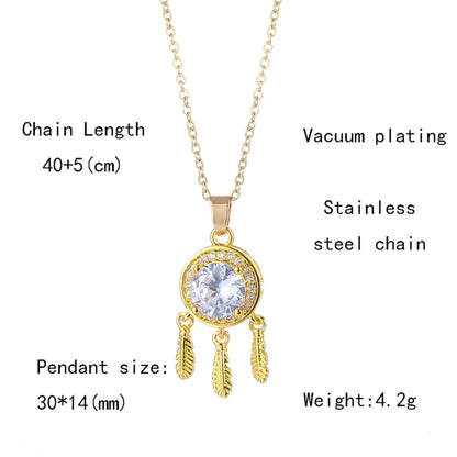 Elegant Dreamcatcher Stainless Steel Plating Inlay Zircon 18k Gold Plated Gold Plated Pendant Necklace