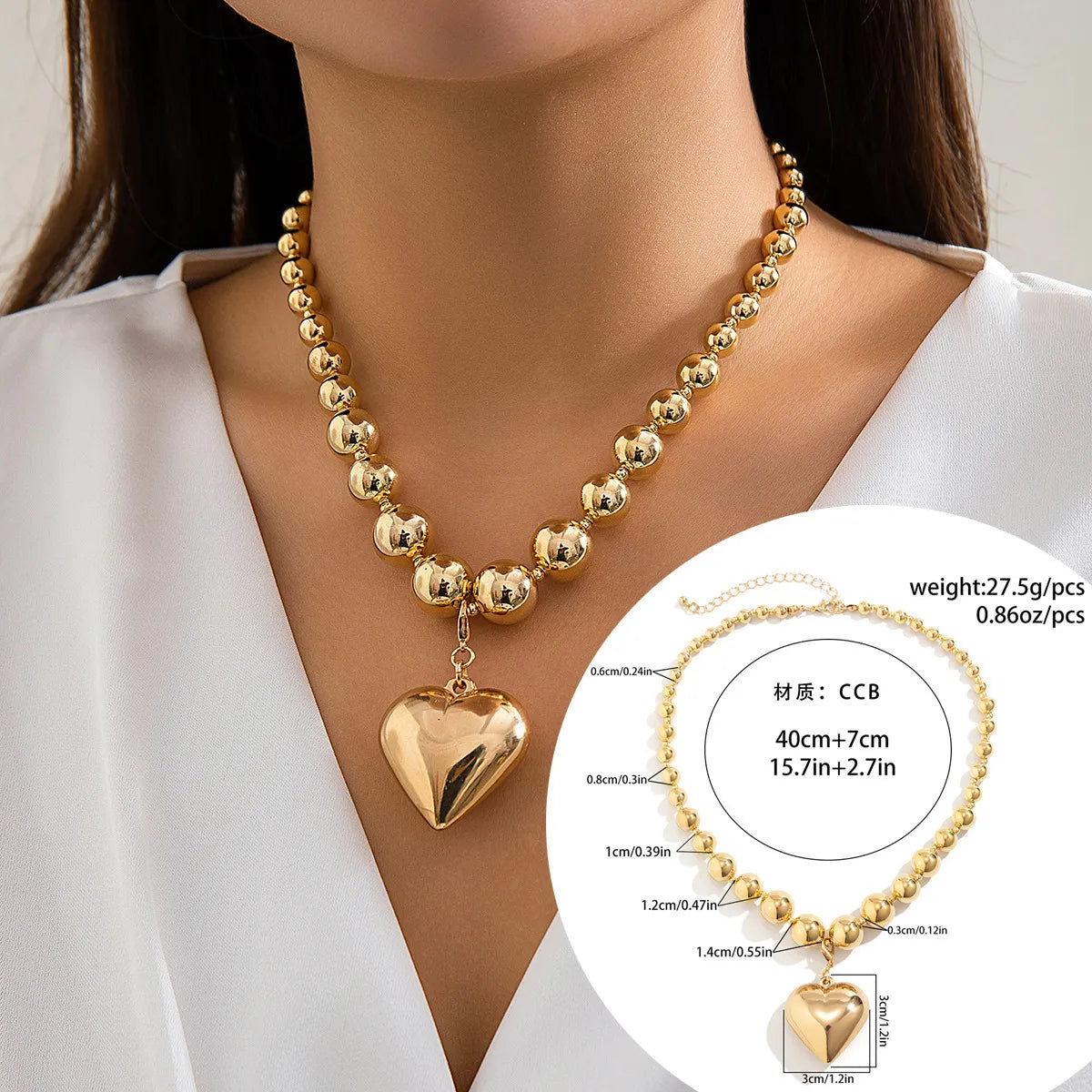 Elegant Exaggerated Geometric Heart Shape Ccb Imitation Pearl Beaded Plating Women'S Necklace