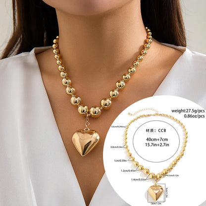 Elegant Exaggerated Geometric Heart Shape Ccb Imitation Pearl Beaded Plating Women'S Necklace