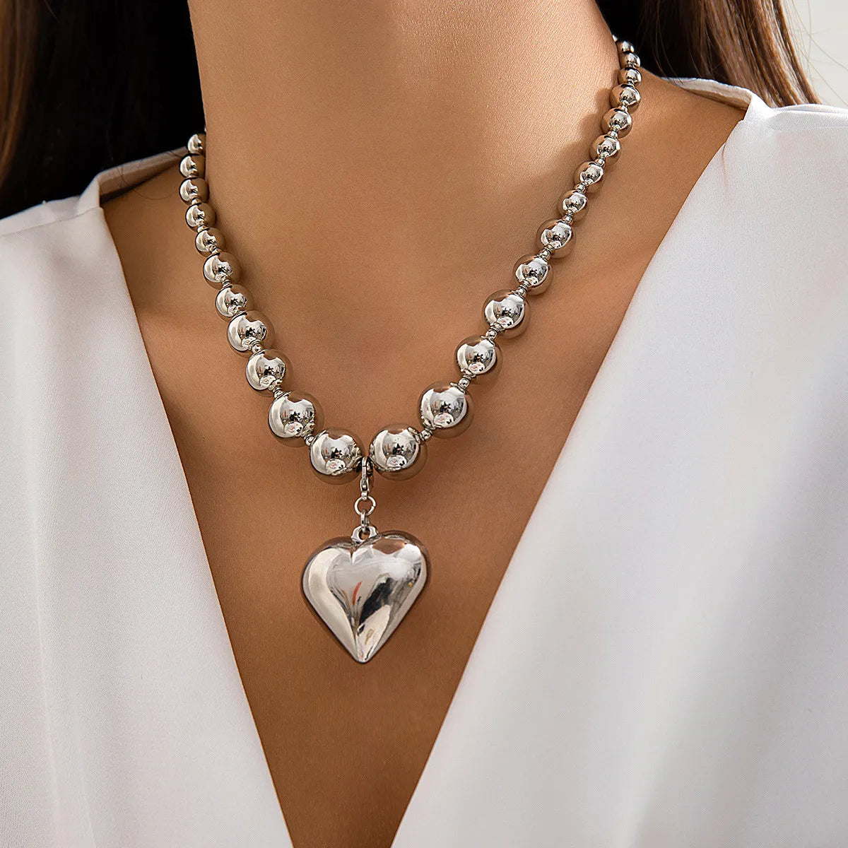 Elegant Exaggerated Geometric Heart Shape Ccb Imitation Pearl Beaded Plating Women'S Necklace