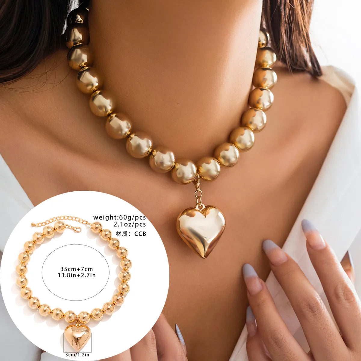 Elegant Exaggerated Geometric Heart Shape Ccb Imitation Pearl Beaded Plating Women'S Necklace