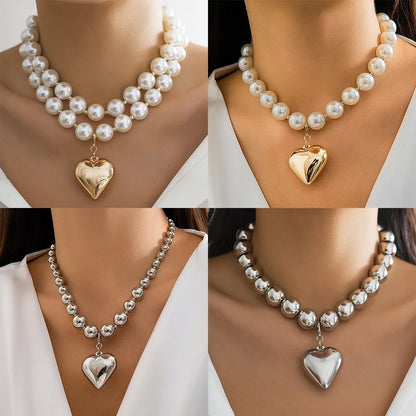 Elegant Exaggerated Geometric Heart Shape Ccb Imitation Pearl Beaded Plating Women'S Necklace