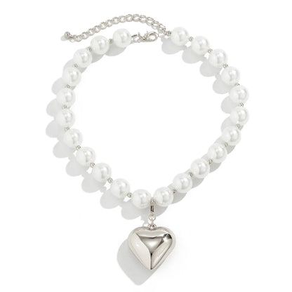 Elegant Exaggerated Heart Shape Ccb Imitation Pearl Beaded Plating Women'S Necklace