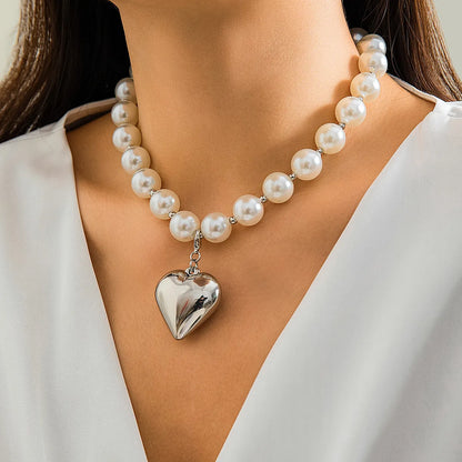 Elegant Exaggerated Heart Shape Ccb Imitation Pearl Beaded Plating Women'S Necklace