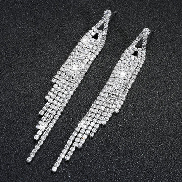 Elegant Exaggerated Shiny Geometric Rhinestone Tassel Women's Ear Studs