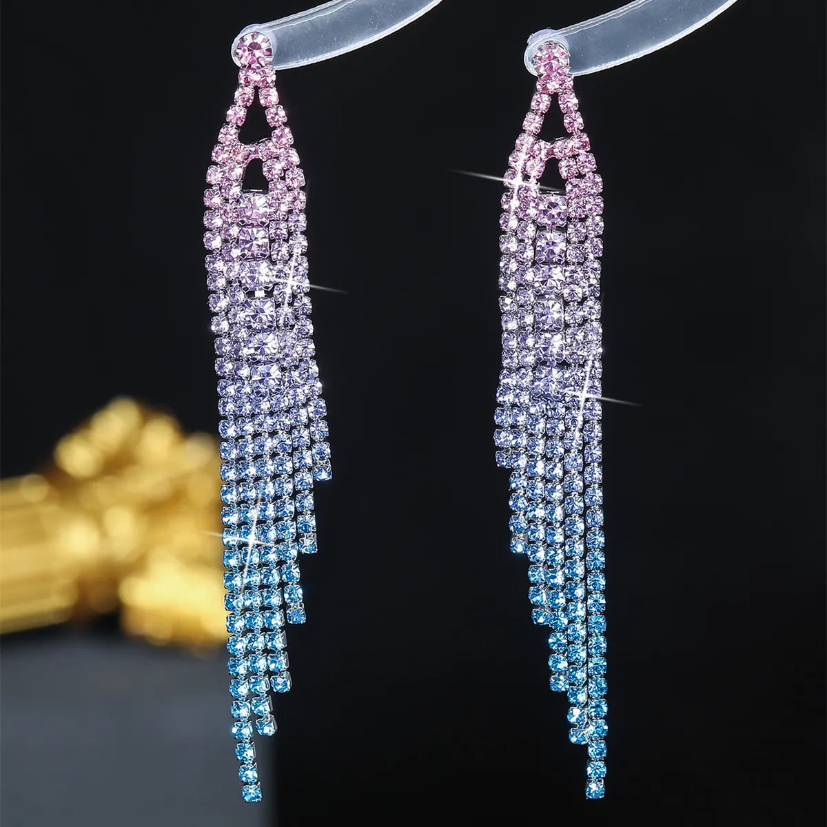 Elegant Exaggerated Shiny Geometric Rhinestone Tassel Women's Ear Studs