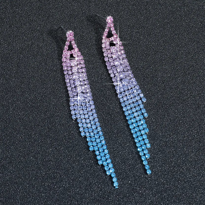 Elegant Exaggerated Shiny Geometric Rhinestone Tassel Women's Ear Studs