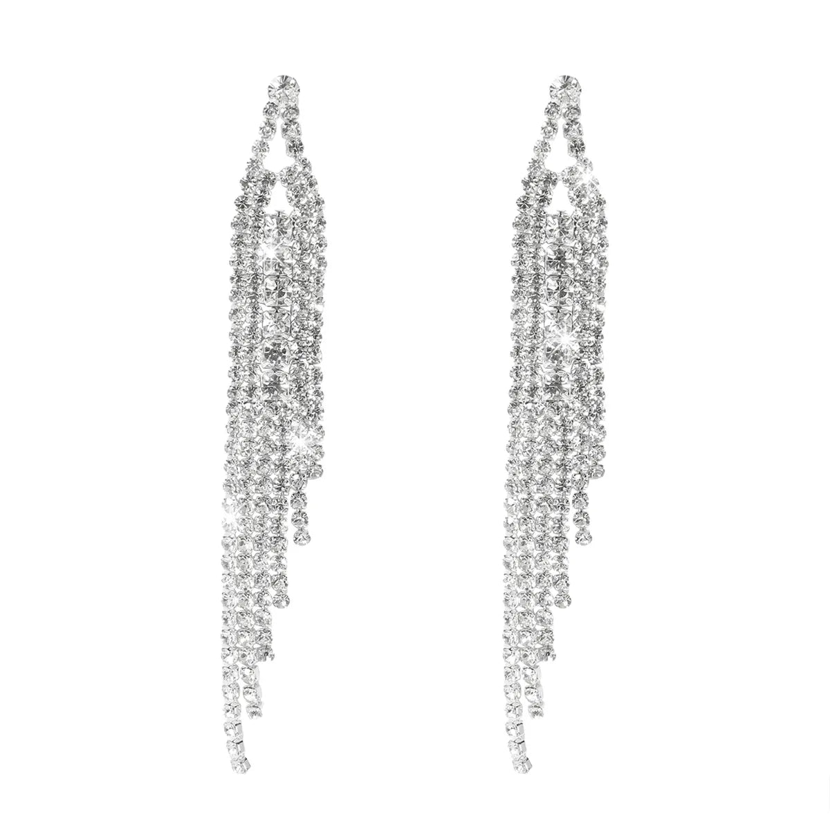 Elegant Exaggerated Shiny Geometric Rhinestone Tassel Women's Ear Studs