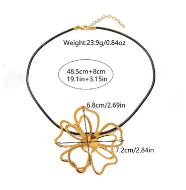 Elegant Exaggerated Streetwear Flower 14K Gold Plated 304 Stainless Steel Leather Rope Wholesale Pendant Necklace