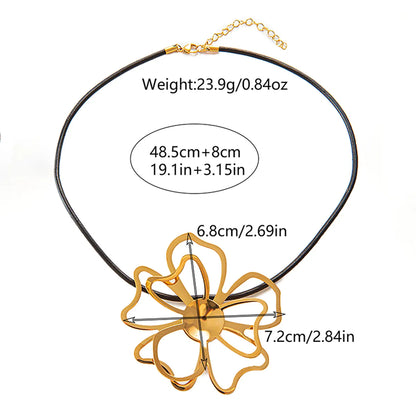 Elegant Exaggerated Streetwear Flower 14K Gold Plated 304 Stainless Steel Leather Rope Wholesale Pendant Necklace