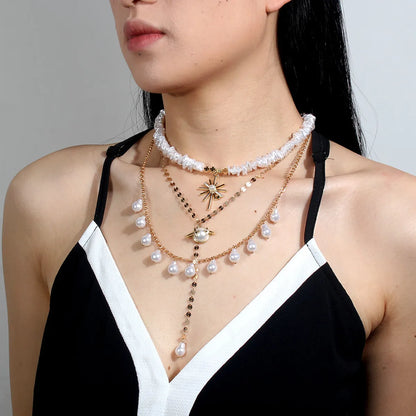 Elegant Exotic Shaped Pearl Planet Pendant Multi-layer Necklace For Women