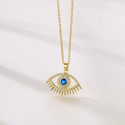 Elegant Eye Stainless Steel Plating Inlay Zircon 18k Gold Plated Gold Plated Pendant Necklace