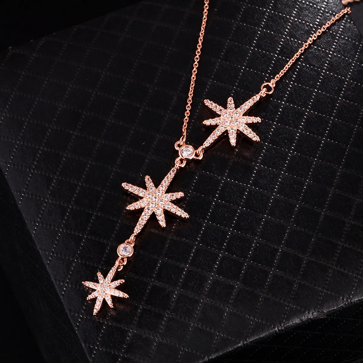 Elegant Fashion Star Titanium Steel Star Diamond Zircon Necklace