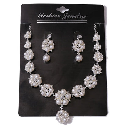 Elegant Flower Alloy Inlay Artificial Pearls Rhinestones Earrings Necklace