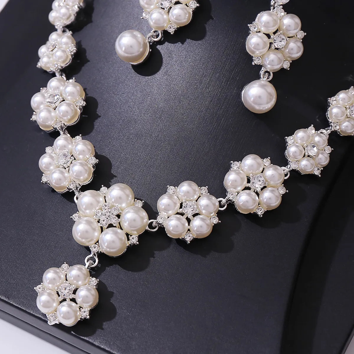 Elegant Flower Alloy Inlay Artificial Pearls Rhinestones Earrings Necklace