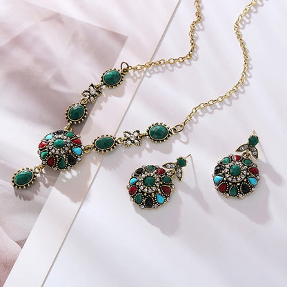 Elegant Flower Alloy Inlay Rhinestones Women'S Earrings Necklace