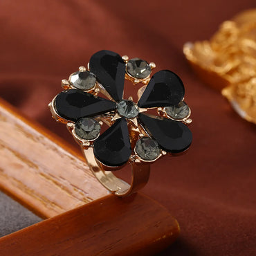 Elegant Flower Alloy Inlay Rhinestones Women's Open Rings