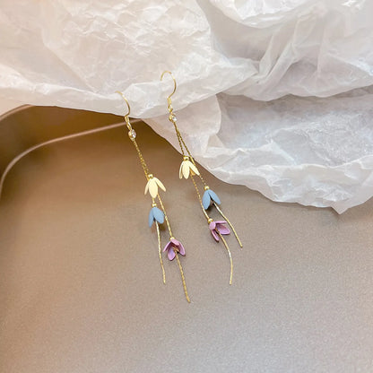 1 Pair Elegant Flower Stoving Varnish Alloy Drop Earrings