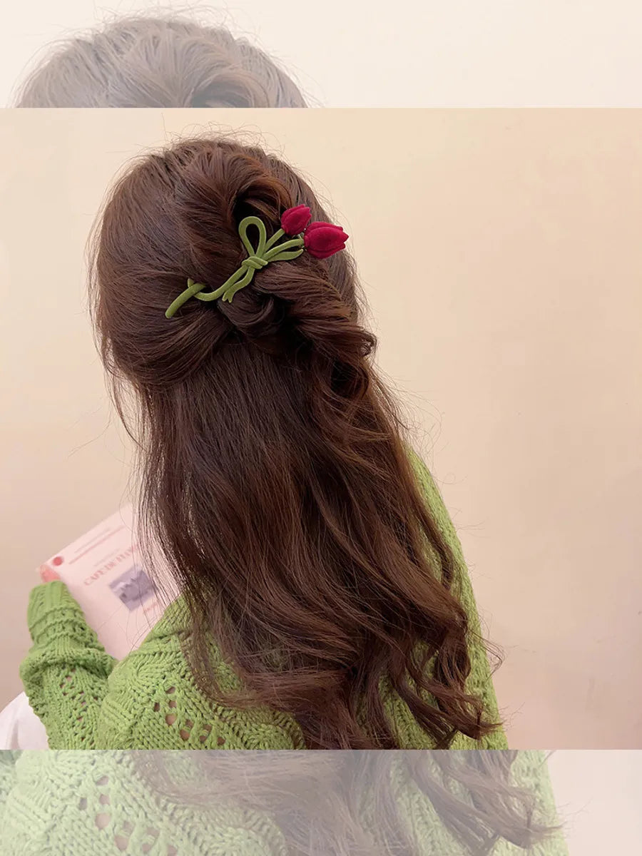 Elegant Flower Flocking Plating Hair Clip