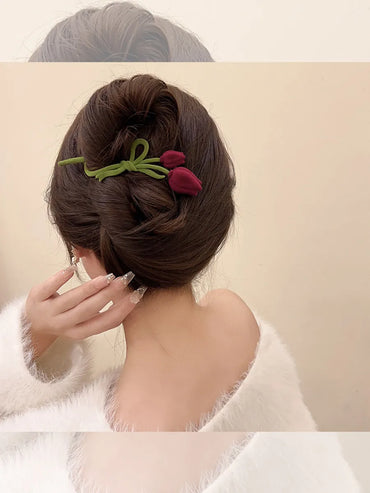 Elegant Flower Flocking Plating Hair Clip