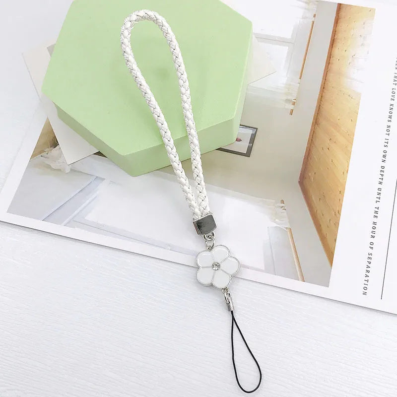 Elegant Flower Pu Leather Plating Bag Pendant Mobile Phone Chain