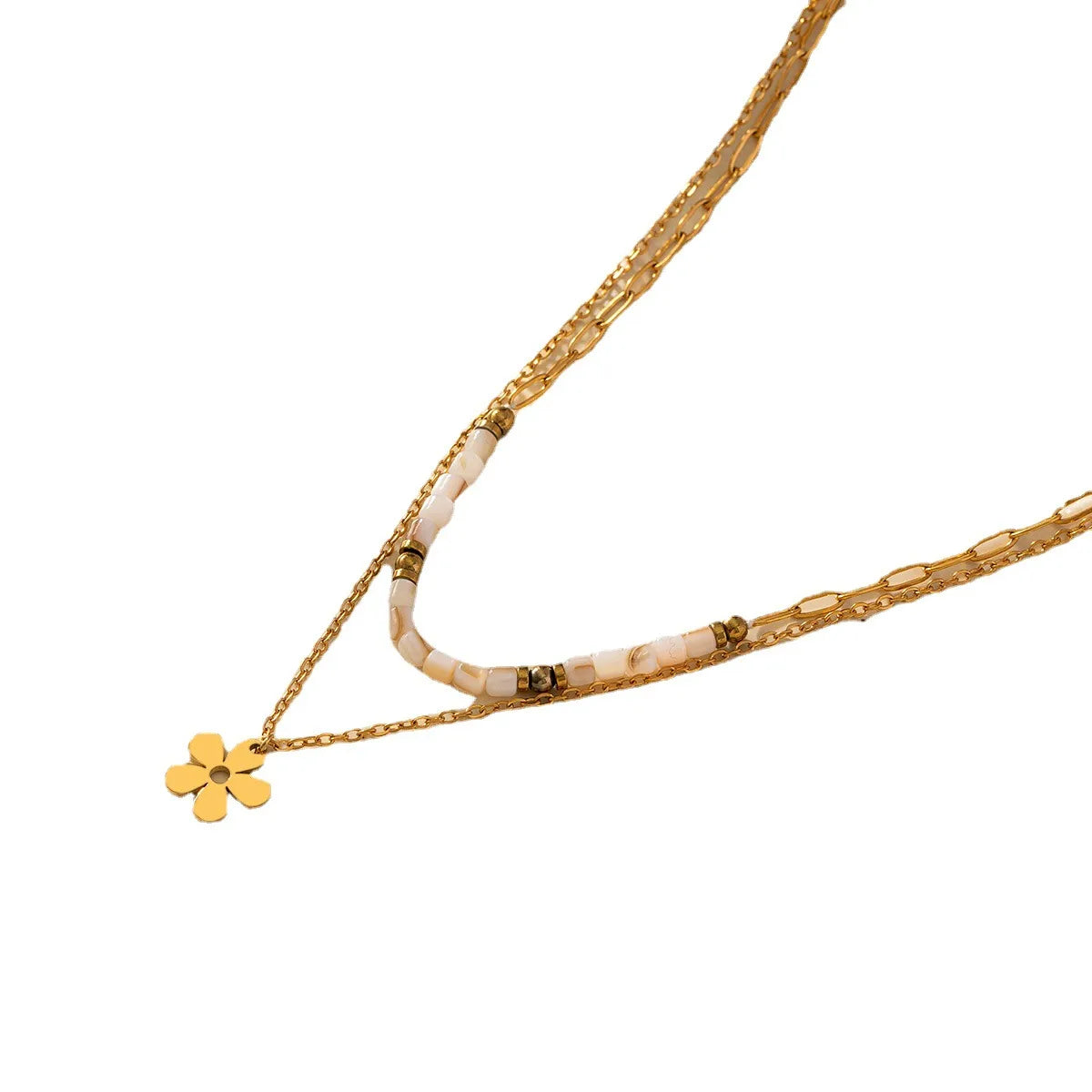 Elegant Flower Stainless Steel Alloy Plating 18k Gold Plated Layered Necklaces