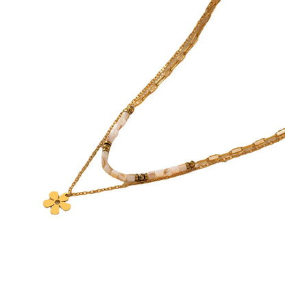 Elegant Flower Stainless Steel Alloy Plating 18k Gold Plated Layered Necklaces