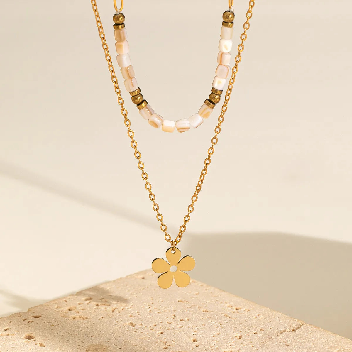 Elegant Flower Stainless Steel Alloy Plating 18k Gold Plated Layered Necklaces