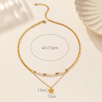 Elegant Flower Stainless Steel Alloy Plating 18k Gold Plated Layered Necklaces