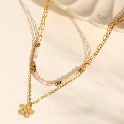 Elegant Flower Stainless Steel Alloy Plating 18k Gold Plated Layered Necklaces