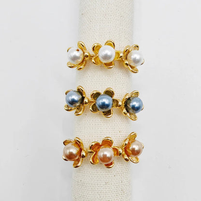 Wholesale Jewelry Elegant Flower 304 Stainless Steel Artificial Pearls 14K Gold Plated Plating Inlay Open Rings